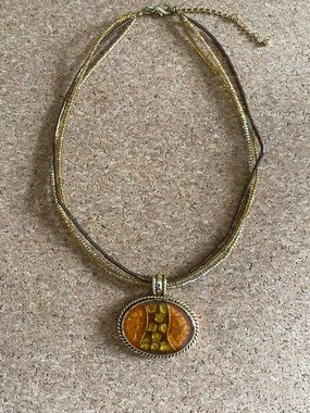 Gold tone and Amber Beaded Pendant Necklace - Women Jewelry